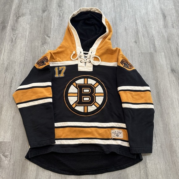 Old Time Hockey Boston Bruins Lucic 17 Lace Up Hoodie Mens M Black Gold NHL